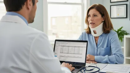 Pedestrian accident victim discussing personal injury damages with a medical professional