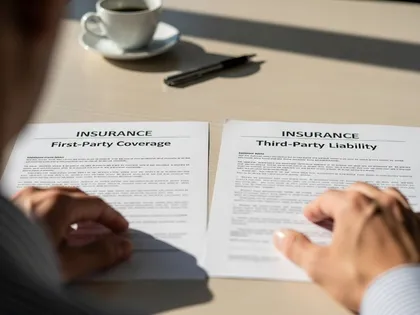Person reviewing first-party and third-party insurance coverage documents