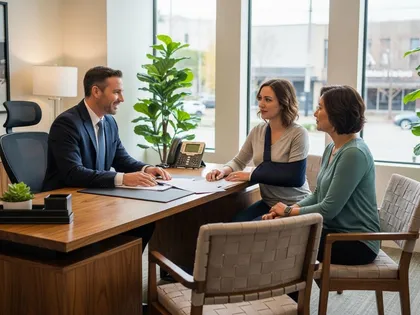 Personal injury client discussing lawsuit risks and expectations with an attorney