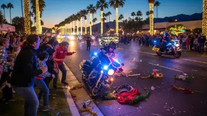 Police motorcycle crashing into spectators at a public New Year’s Eve parade