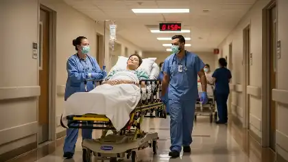 Severely injured DUI accident victim receiving emergency hospital treatment