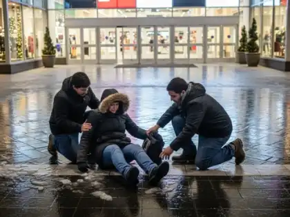 Slip and fall injury victim at shopping mall due to unsafe conditions