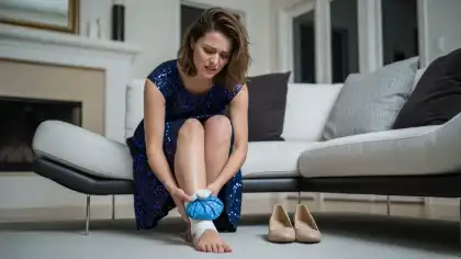 Woman icing an injured ankle after a slip and fall accident