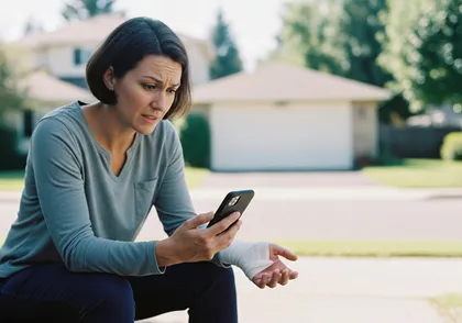 A woman seeking help after being injured by a neighbor’s garage door accident