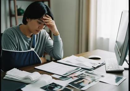 Accident victim stressed while reviewing medical and legal documents