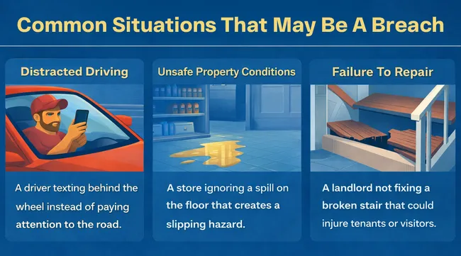 Breach of duty examples infographic for personal injury negligence claims