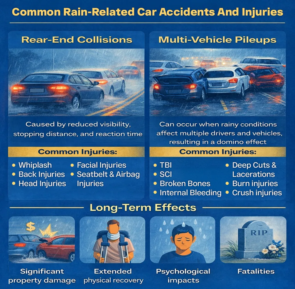 Common Rain-Related Car Accidents And Injuries Infographic