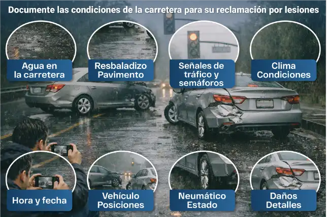 Documentación fotográfica del estado de la carretera en el lugar del accidente para una demanda por daños personales-1