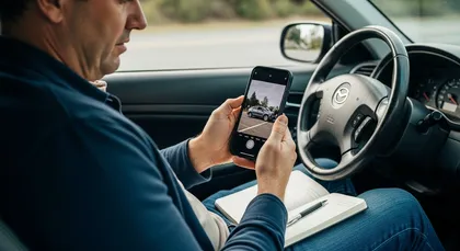 Driver collecting photo evidence after car accident for claim process