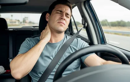 Driver experiencing neck pain after a rear-end collision
