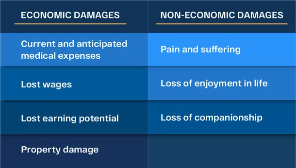 Economic and non-economic damages chart for McDonald’s slip-and-fall personal injury claim