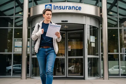 Hydroplaning accident victim reviewing auto insurance coverage options