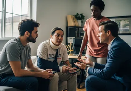 Injured accident victim consulting lawyer about lost wages and earning capacity claim