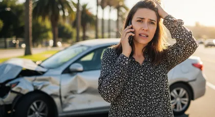 Injured crash victim calling for help beside damaged car in California