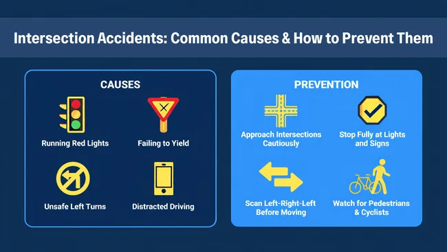 Intersection accident causes and prevention infographic for California car crash claims