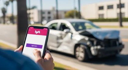 Parte de accidente de Lyft con el vehículo dañado al fondo