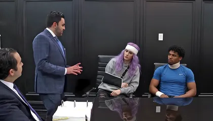 Personal injury victims in a law office discussing their case with an attorney