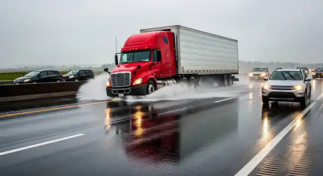 Speeding truck in heavy rain can cause accident