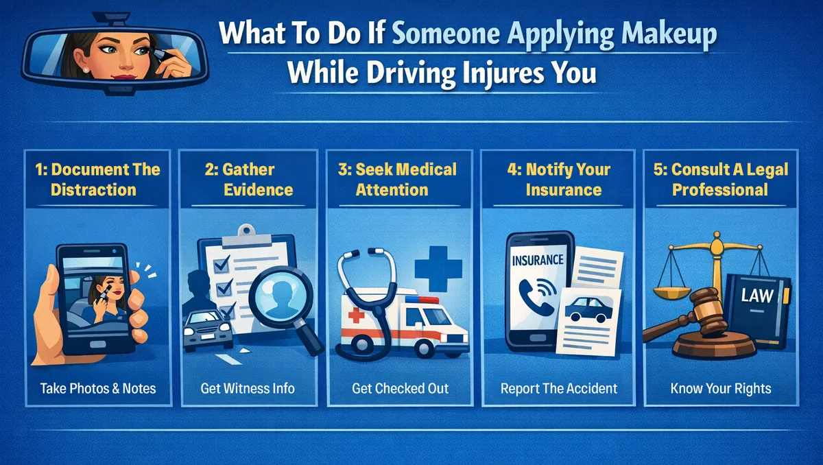 Steps to take if injured by a distracted driver applying makeup while driving