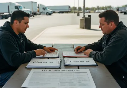 Truck accident attorneys reviewing claim options and settlement paperwork