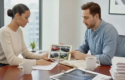 Client reviewing car accident claim evidence with attorney