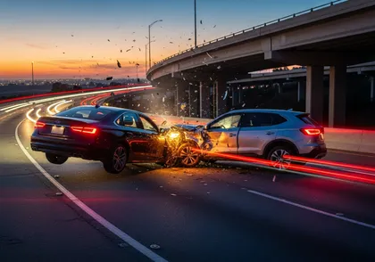 Colisión automovilística de alto impacto relacionada con el exceso de velocidad que causa lesiones graves