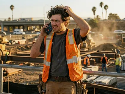 Confused worker on the phone asking about repetitive lifting at work qualifying for workers’ compensation in California