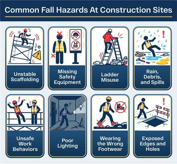Construction site fall accident hazards