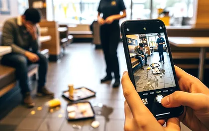 Documentación fotográfica del peligro de resbalones y caídas en McDonald's y pruebas de lesiones