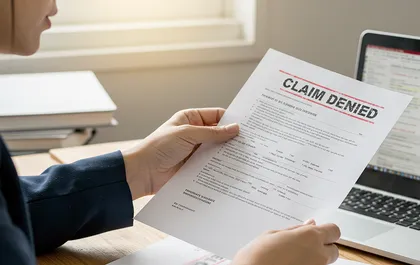 Driver reviewing denied car accident insurance claim letter