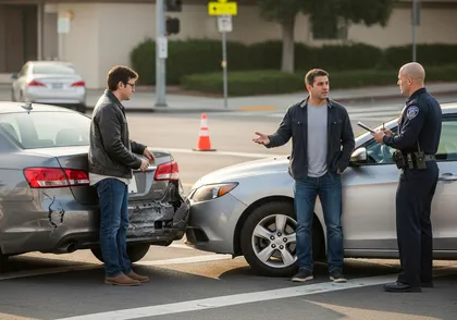 El conductor de un choque por alcance habla con la policía sobre su responsabilidad tras la colisión