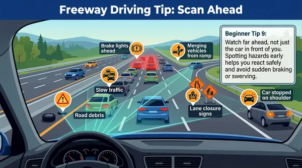 Freeway hazard awareness to help prevent car accident injuries