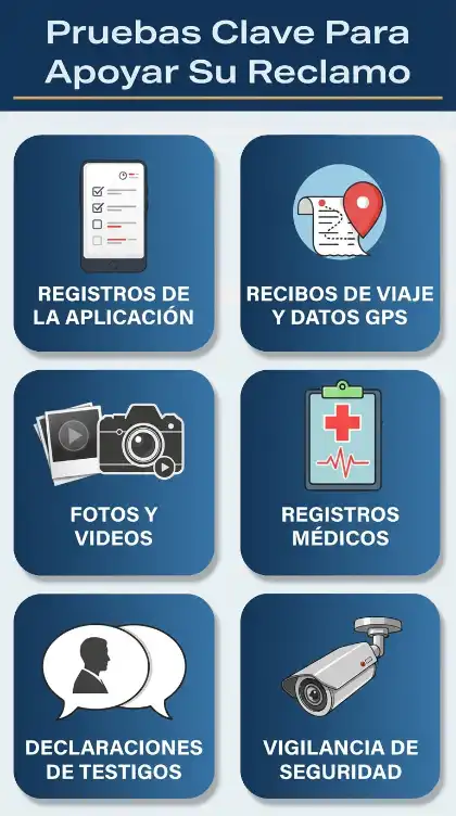 Gráfico que destaca las pruebas esenciales para reforzar un caso legal de lesiones