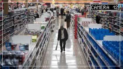 Imágenes de CCTV de un hombre con un bate de béisbol dentro de la tienda Walmart