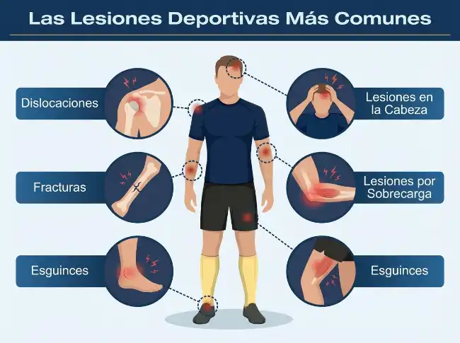 Infografía sobre lesiones deportivas comunes para un artículo sobre lesiones personales