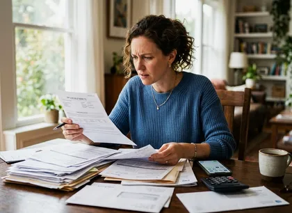 Injured victim reviewing insurance and medical bills while considering lawyer costs