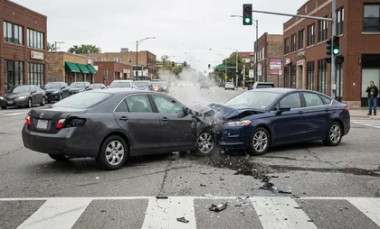 Left turn accident with one vehicle colliding into another at an intersection