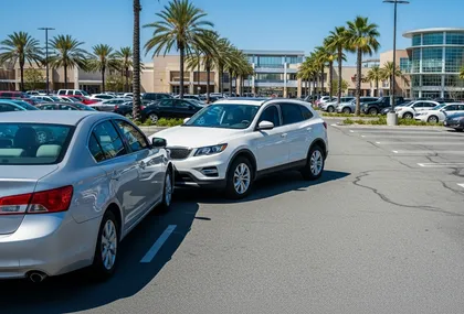 Parking lot accident with a white SUV slightly hitting a silver sedan