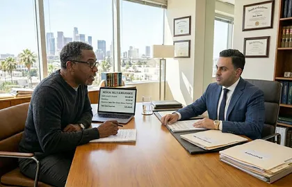 Personal injury client discussing case costs and contingency fees with an attorney