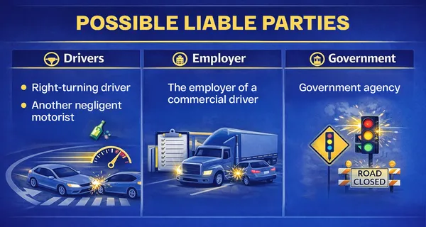 Possible liable parties in a right-turn personal injury accident claim