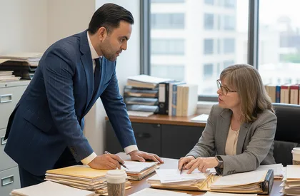 Rear-end accident lawyer reviewing injury claim files