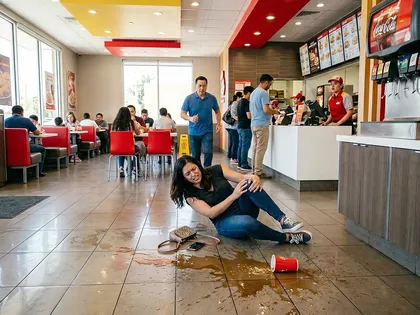 Restaurant slip-and-fall accident caused by a wet floor hazard