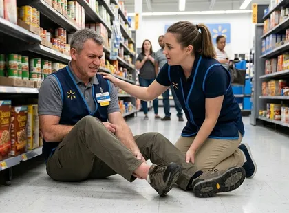 Slip and fall accident at Walmart store aisle involving an injured employee