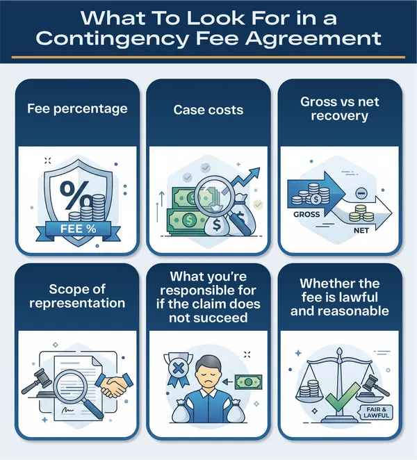 Slip-and-fall contingency fee agreement terms in a personal injury case