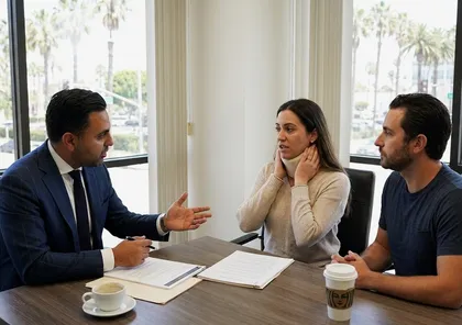 Theme park accident victim consulting with a lawyer about their injury case and legal options