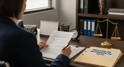 Un perito de seguros revisando una reclamación por accidente de coche en California para determinar la culpa