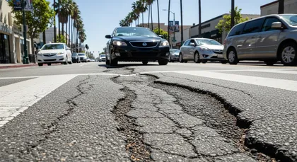 Una calzada agrietada y llena de baches aumenta el riesgo de accidente de Uber