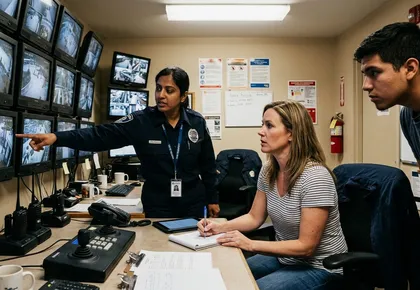 Woman reviewing CCTV footage to gather evidence after a theme park accident