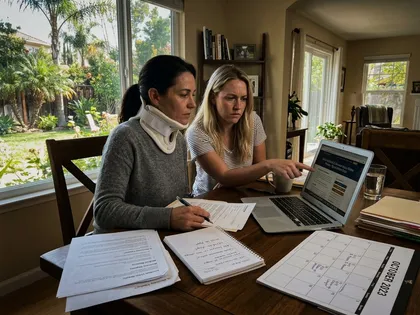 A victim reviewing accident claim documents before filing deadline