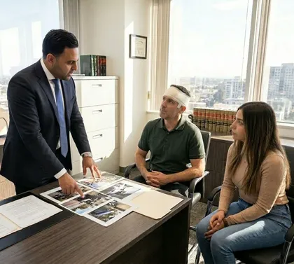Attorney explaining legal options for compensation to a client who is partially at fault for an accident